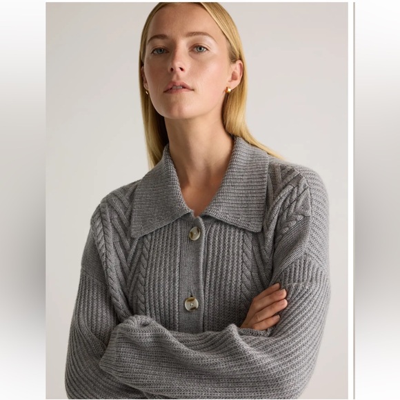 Quince Australian Merino Wool Collared Cable Cardigan - Picture 2 of 8